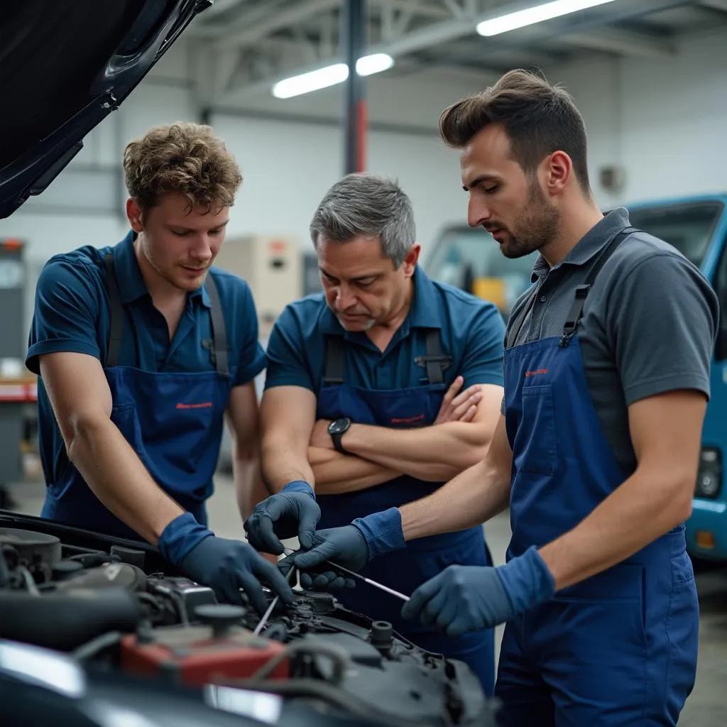 Equipo trabajando en vehículo